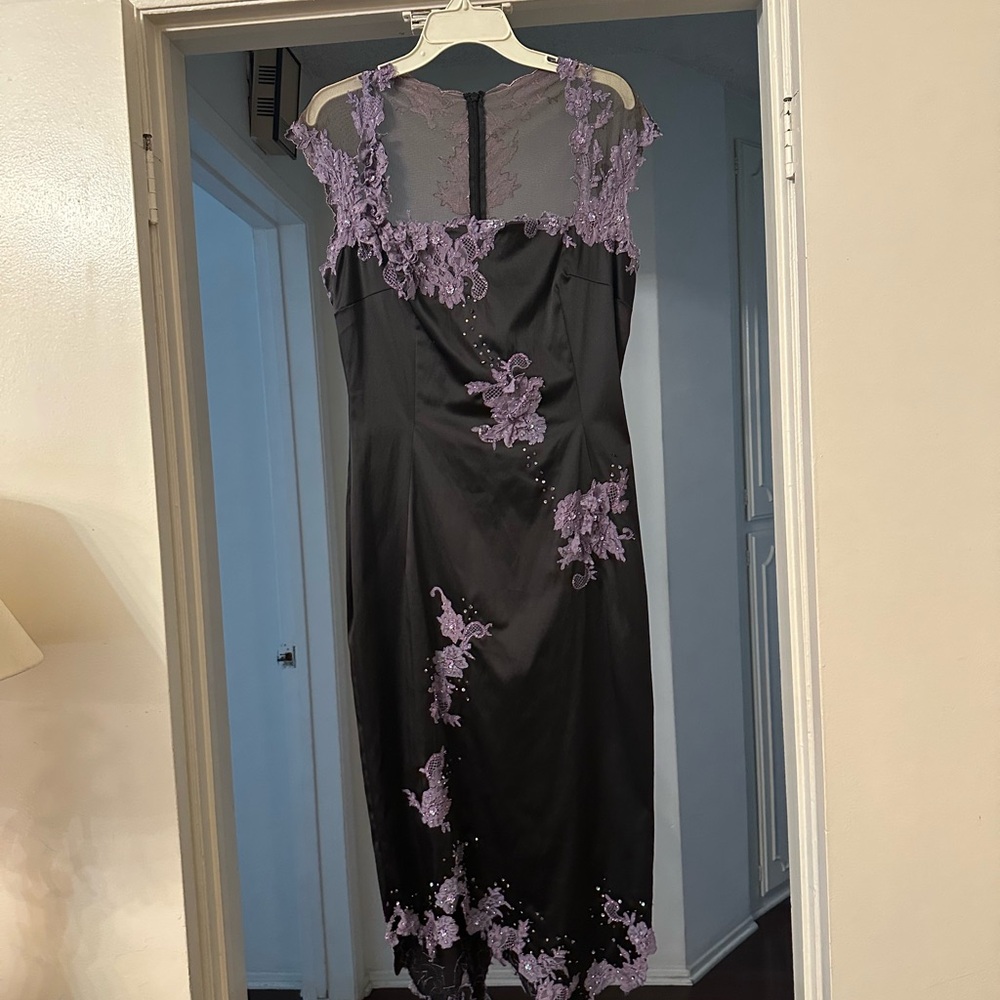 Chic Black Dress with Purple Lace Accents